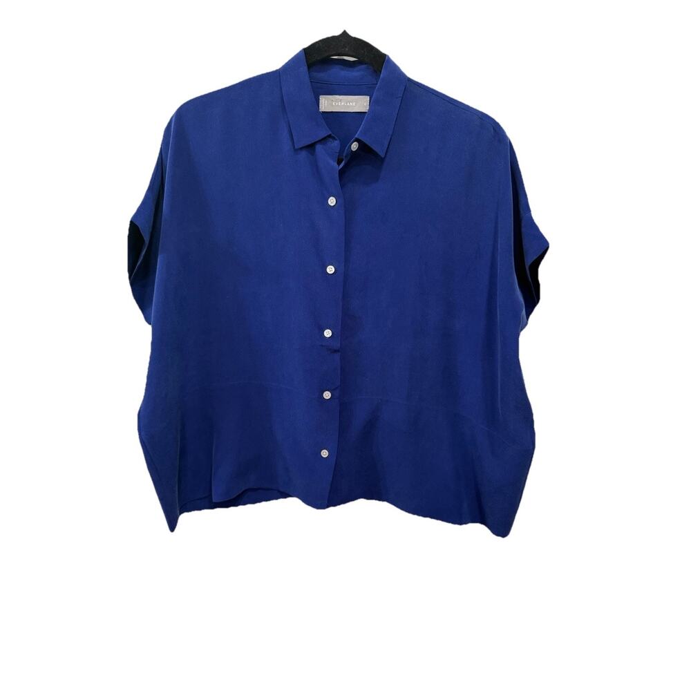 Everlane Womens Sz 0 Drapey Square Shirt Button Down Blue Silk Top Minimalist
